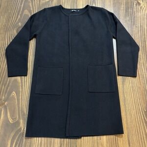 LOGENE Open Front Cardigan Womens XL Black Long Sleeve Pocket Duster Knit Coat